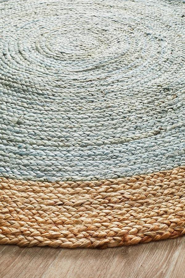 Round Jute Natural Rug Blue