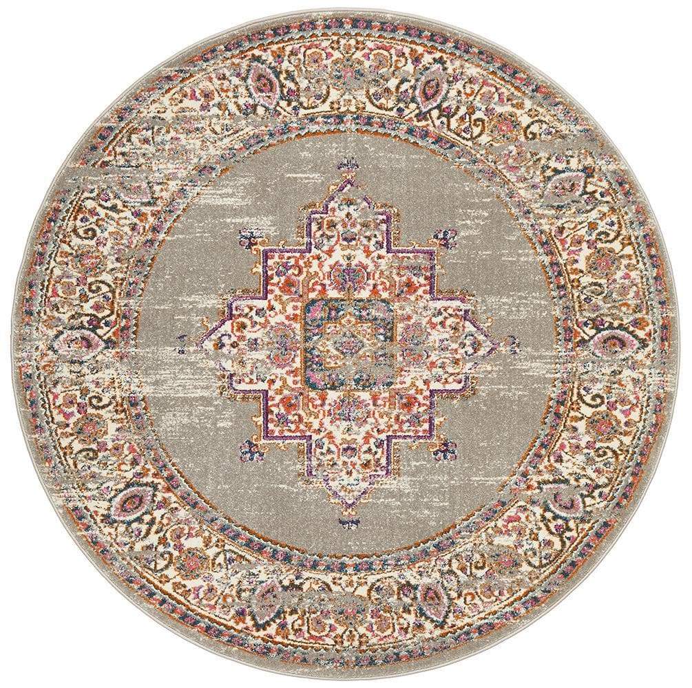 Babylon 211 Grey Round Rug