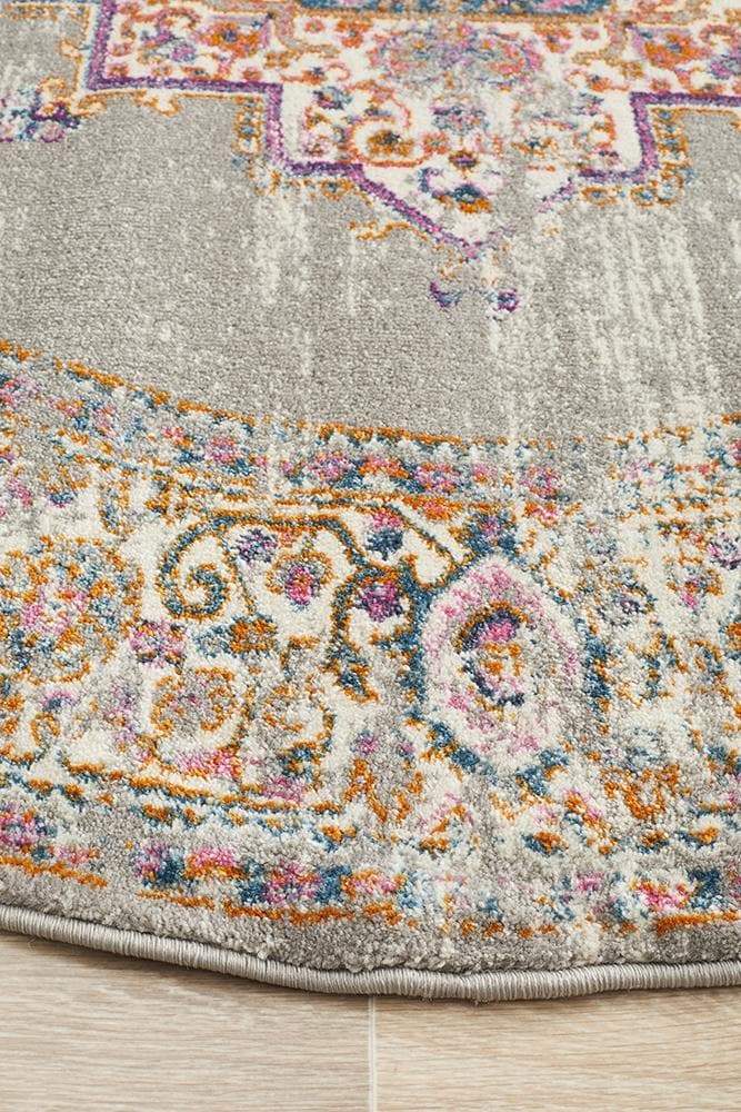 Babylon 211 Grey Round Rug