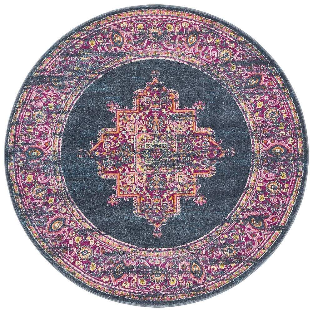 Babylon 211 Navy Round Rug