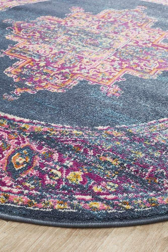 Babylon 211 Navy Round Rug