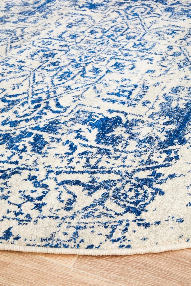 Evoke Horizon White Navy Transitional Round Rug