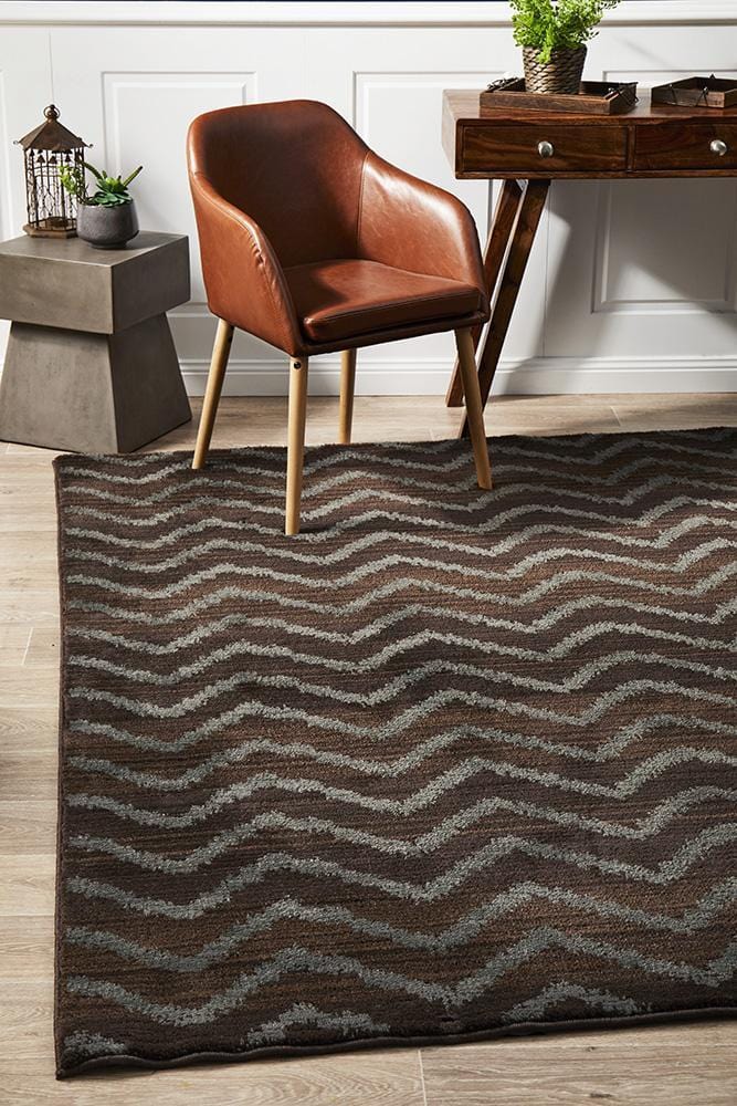 Moroccon Style Chevron Design Brown Grey Rug