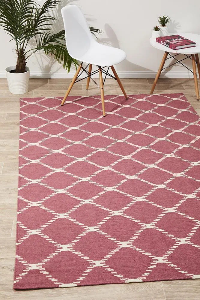 Flat Weave Stitch Pink Rug