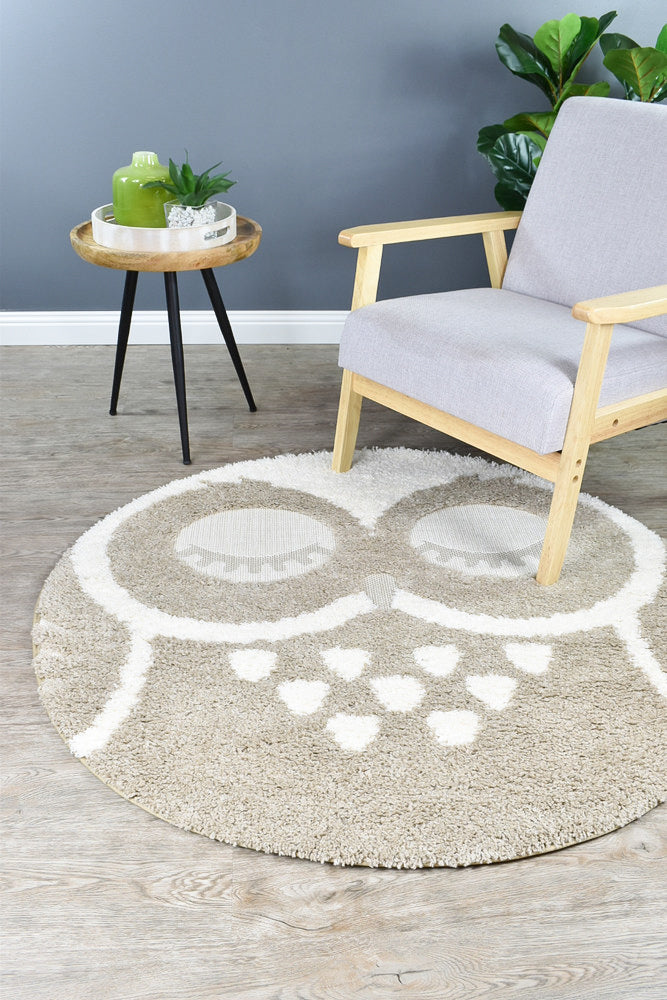 Mr&Mrs Owl 527 Beige Round Rug