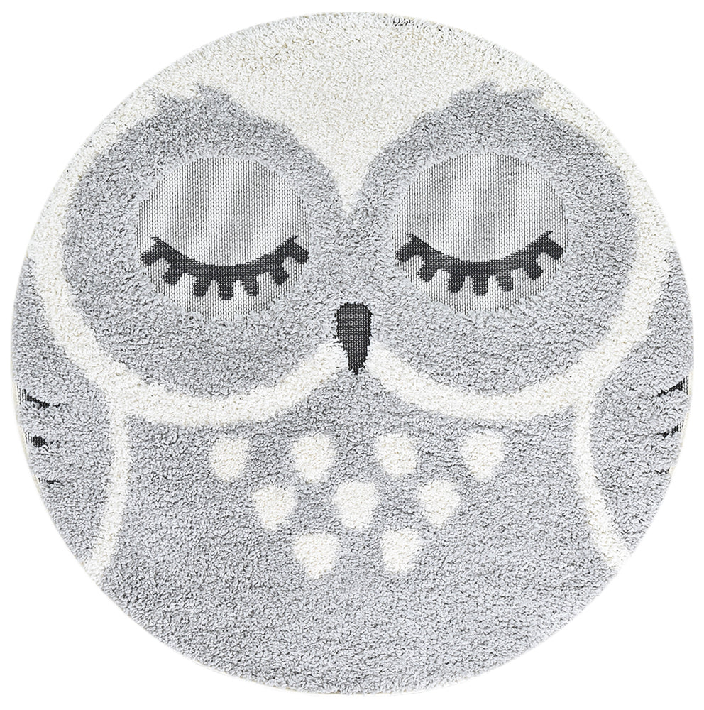 Mr&Mrs Owl 527 Grey Round Rug