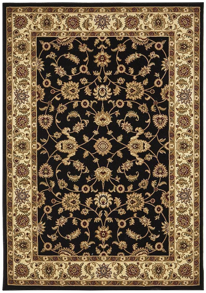 Sydney Collection Classic Rug Black With Ivory Border