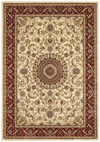 Sydney Collection Medallion Rug Ivory With Red Border