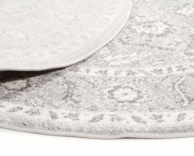 Evo-Silver Flower Transitional Round Rug-RUG HOME