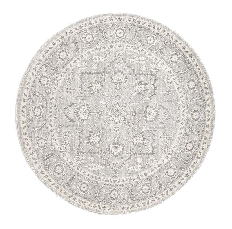Evo-Silver Flower Transitional Round Rug-RUG HOME
