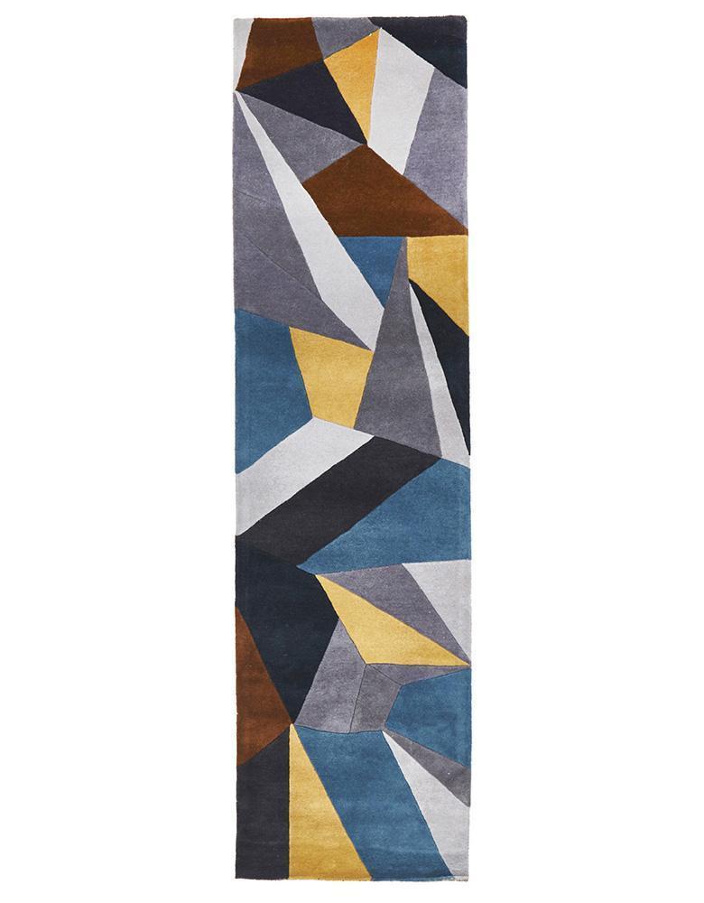 Matrix-Laura Designer Wool Rug Blue Yellow Grey-RUG HOME