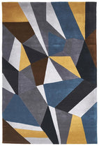 Matrix-Laura Designer Wool Rug Blue Yellow Grey-RUG HOME