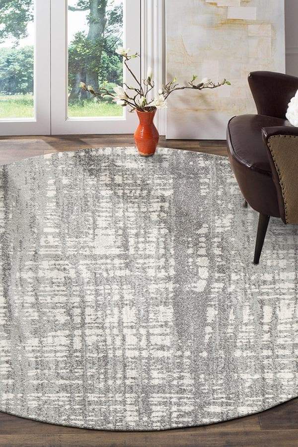 Mirage-Ashley Abstract Modern Silver Grey Round Rug