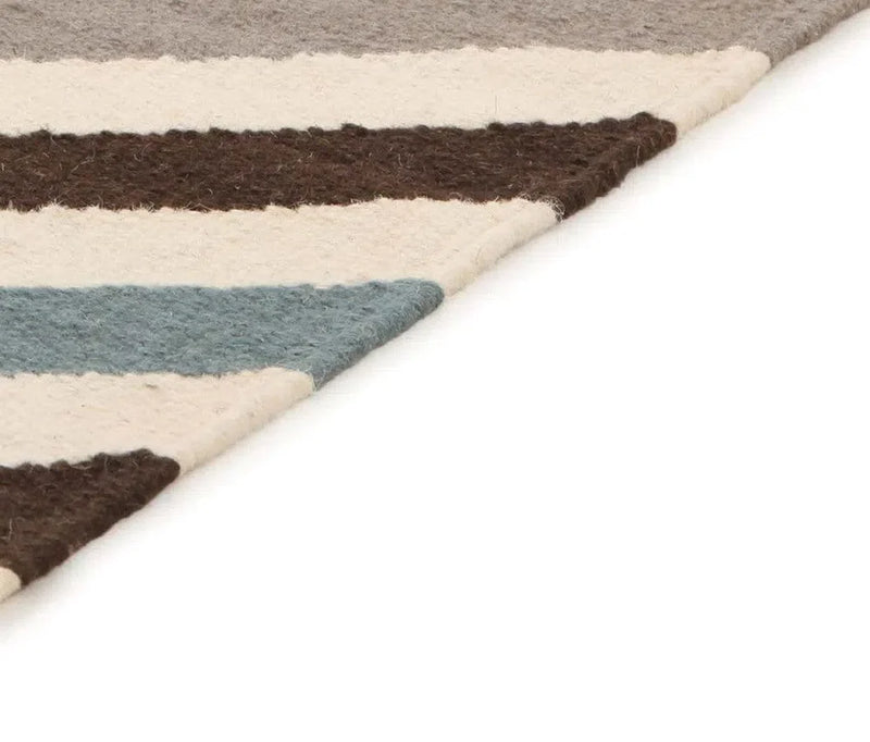 Nomad-Flat Weave Chevron Design Rug Blue Brown