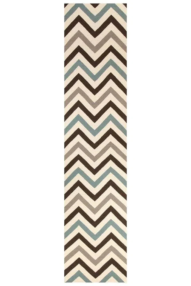 Nomad-Flat Weave Chevron Design Rug Blue Brown