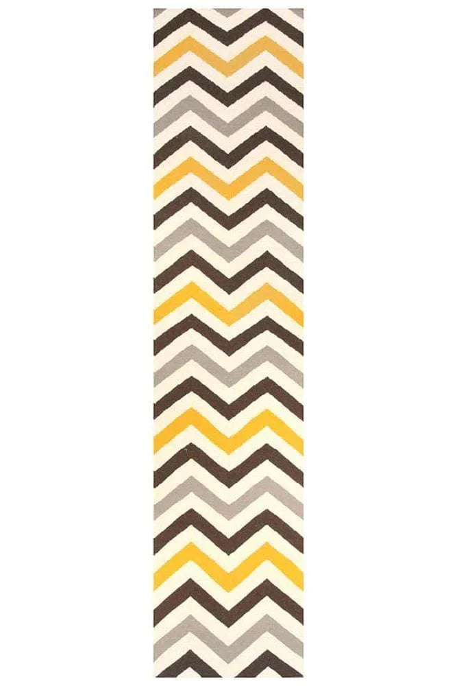 Flat Weave Design Yellow Brown Rug