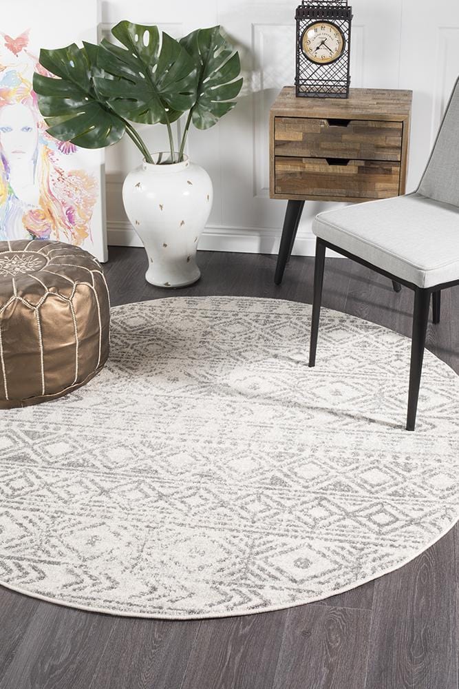 Oasis-Oasis Ismail White Grey Rustic Round Rug