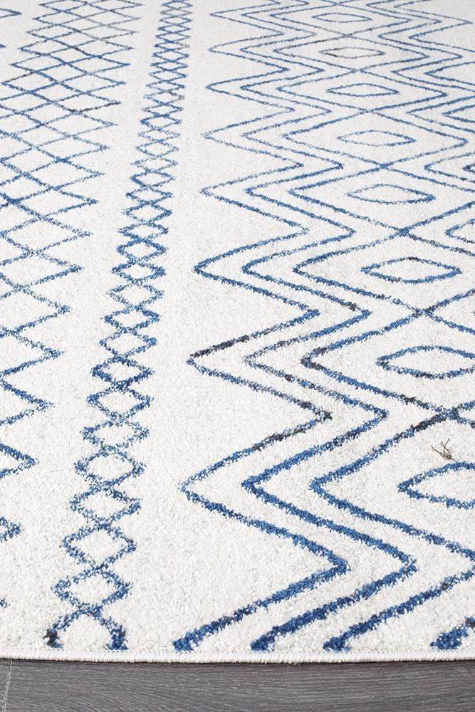 Oasis-Oasis Nadia White Blue Rustic Tribal Rug