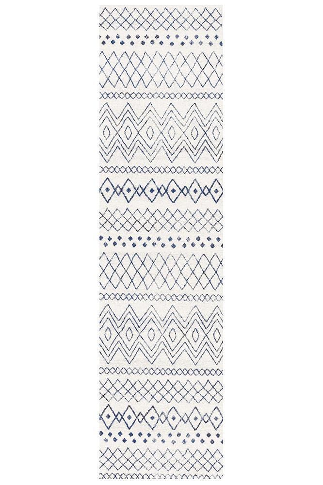 Oasis-Oasis Nadia White Blue Rustic Tribal Rug