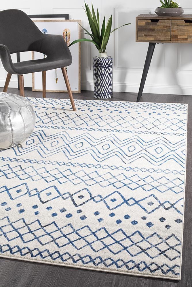Oasis-Oasis Nadia White Blue Rustic Tribal Rug