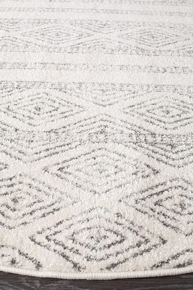 Oasis-Oasis Salma White And Grey Tribal Round Rug