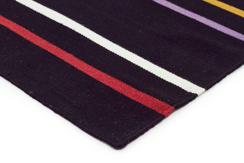 Skandi-Oslo Stripe Flat Weave Wool Rug Multi Black-RUG HOME