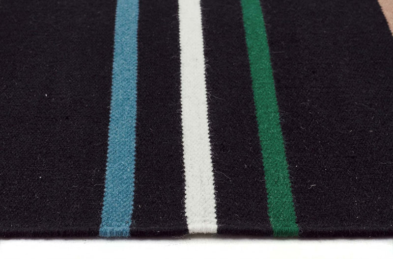 Skandi-Oslo Stripe Flat Weave Wool Rug Multi Black-RUG HOME
