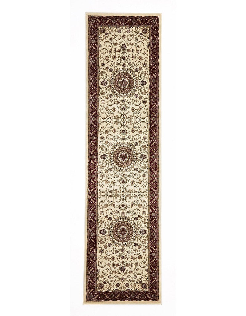 Sydney-Medallion Rug Ivory with Red Border-RUG HOME