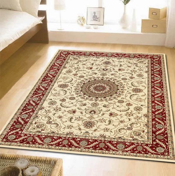 Sydney-Medallion Rug Ivory with Red Border-RUG HOME