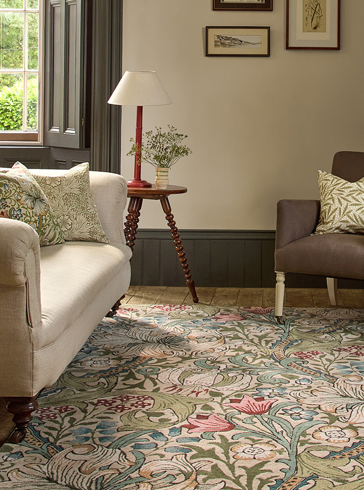 Morris & Co Golden Lily Green - Red 130107 Rug