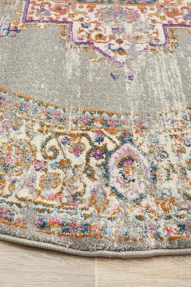 Babylon 211 Grey Round Rug