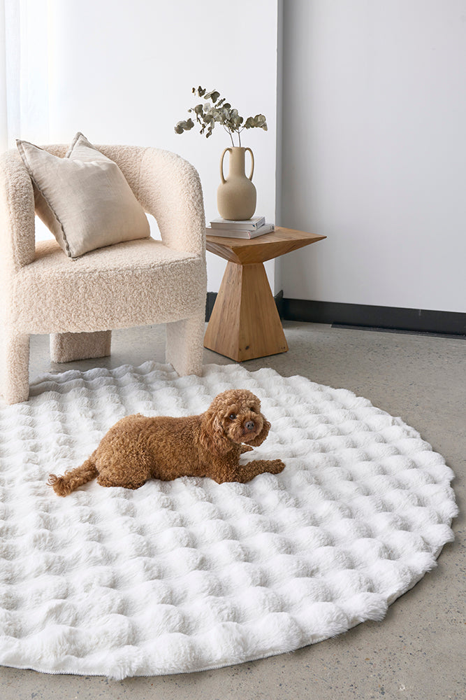 Bubble White Round Machine Washable Rug