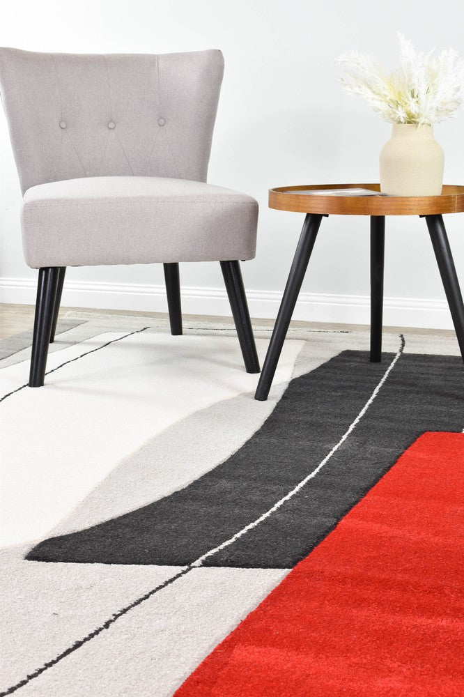 Aria Grey Red Abstract Rug