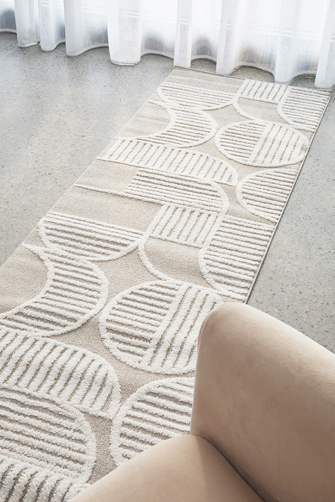 Lotus Leo Beige White Runner Rug