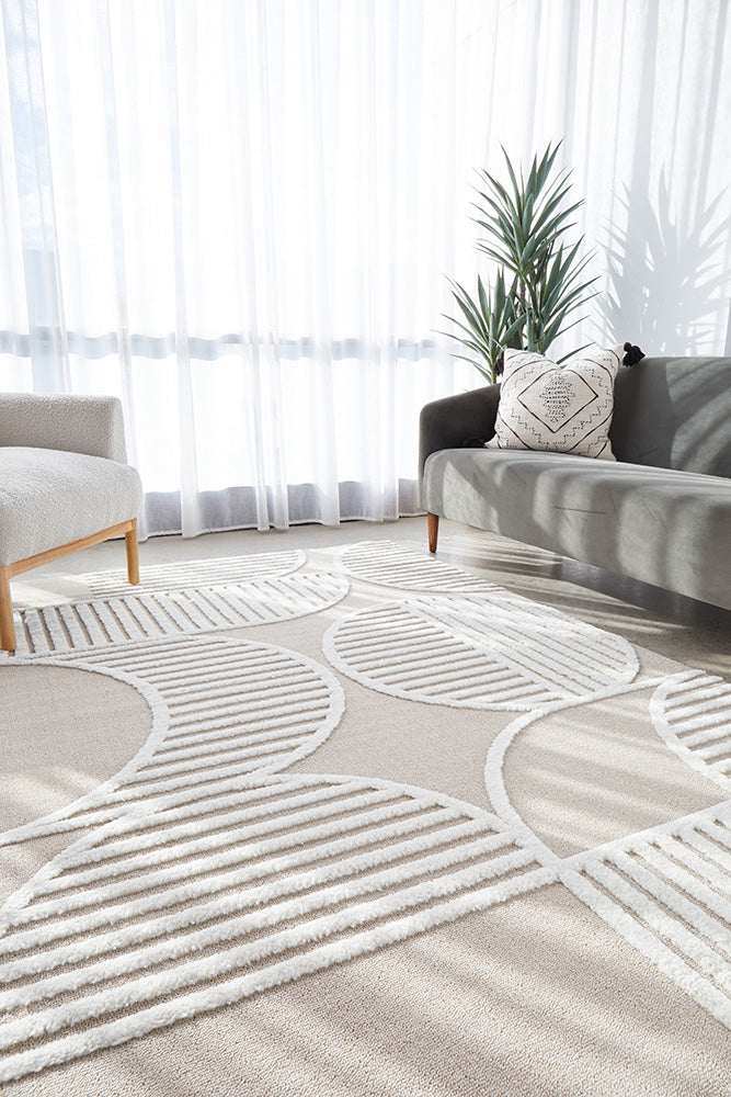 Lotus Leo Beige White Rug