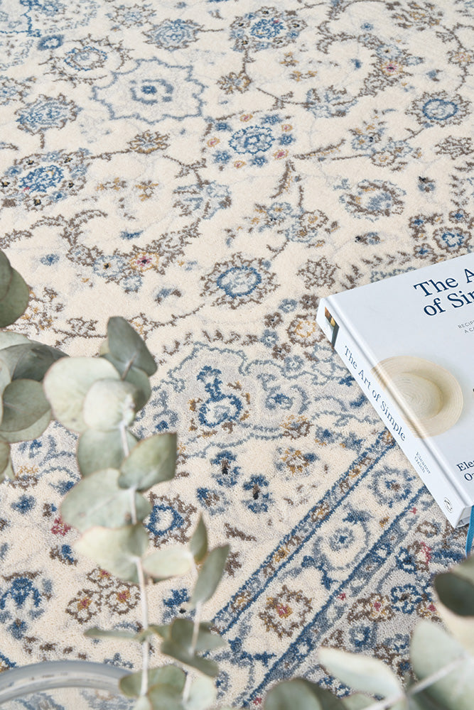 Melody Kashan Ivory Blue Rug