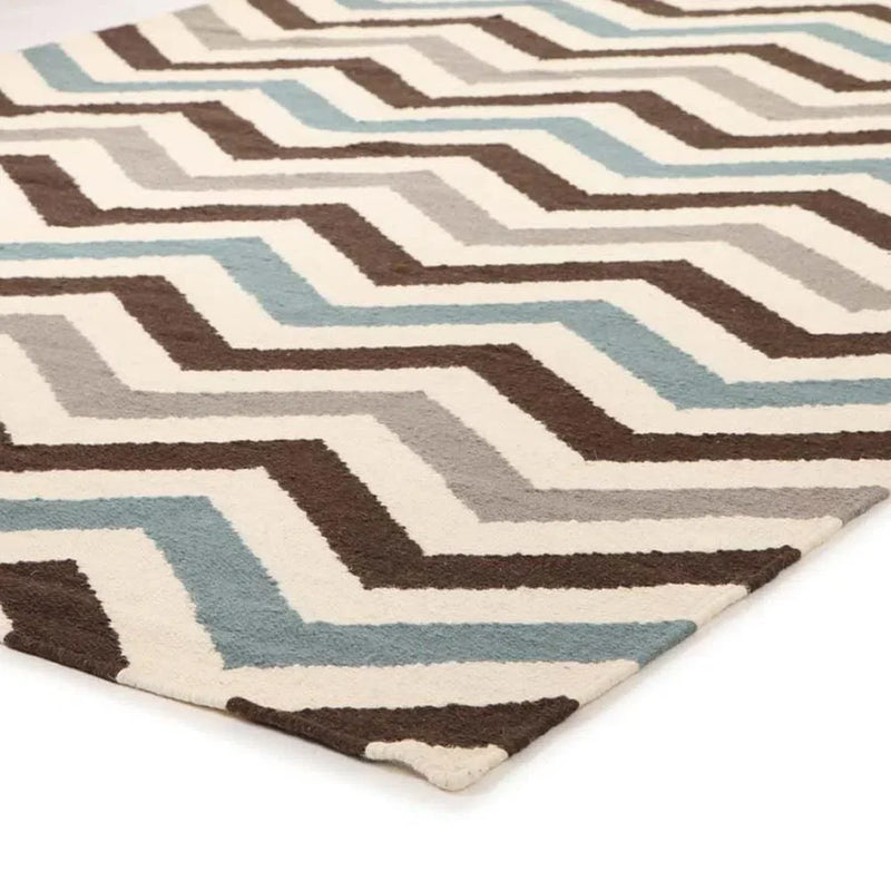 Nomad-Flat Weave Chevron Design Rug Blue Brown
