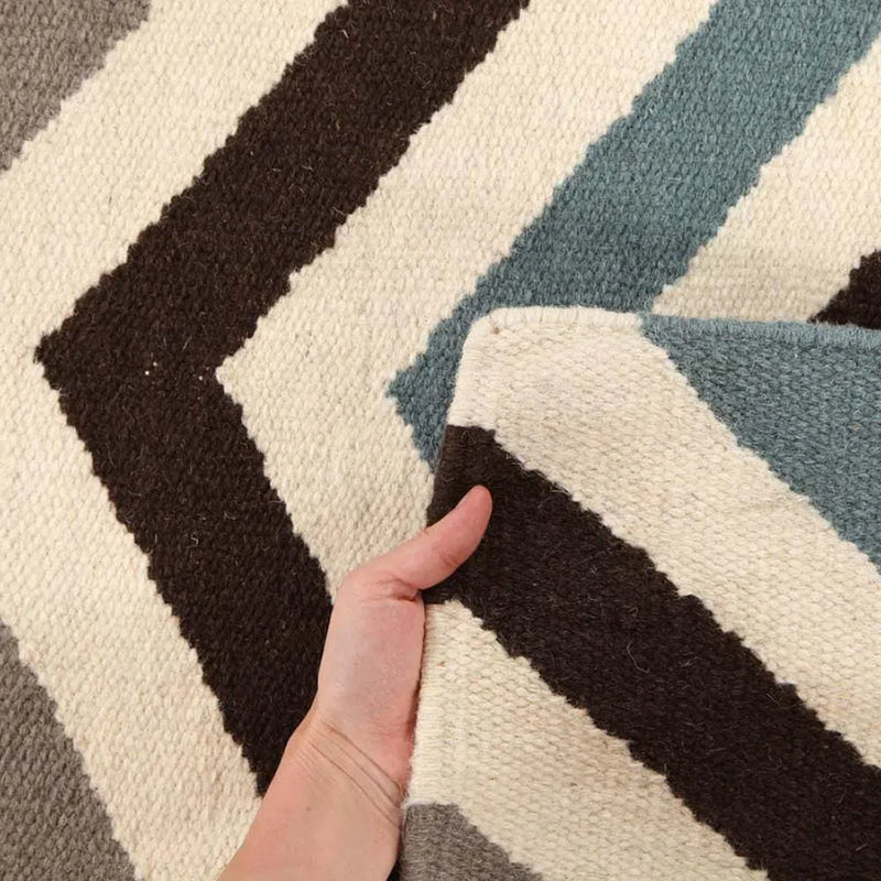 Nomad-Flat Weave Chevron Design Rug Blue Brown