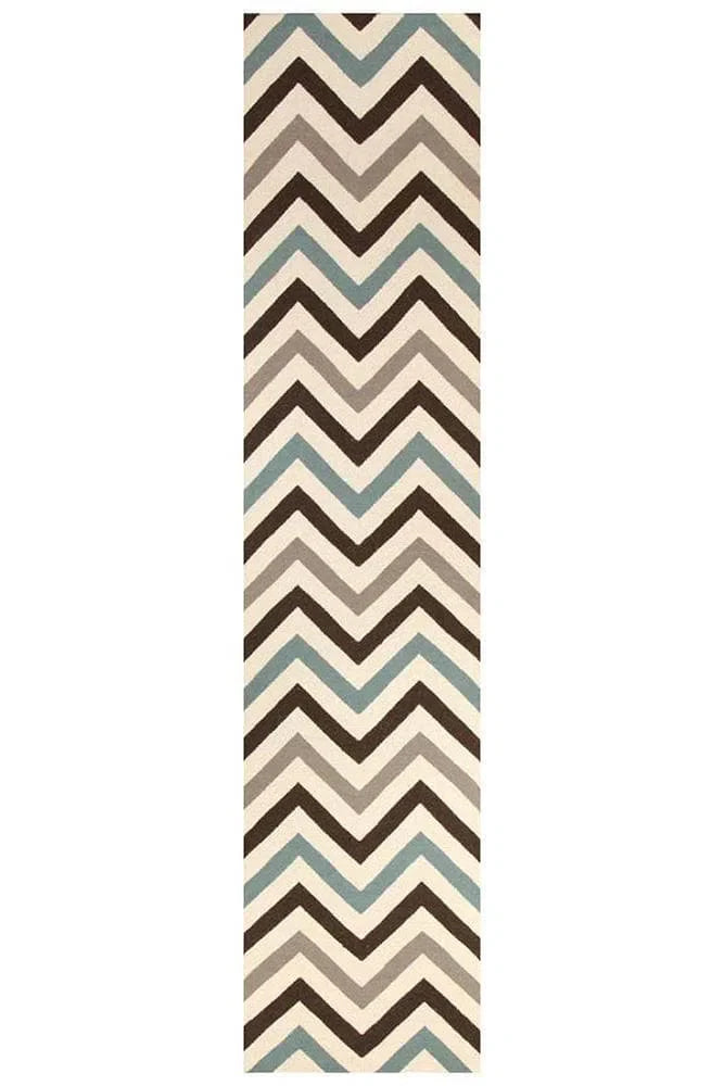 Nomad-Flat Weave Chevron Design Rug Blue Brown