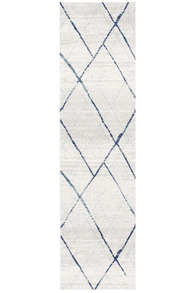 Oasis-Oasis Noah White Blue Contemporary Runner Rug