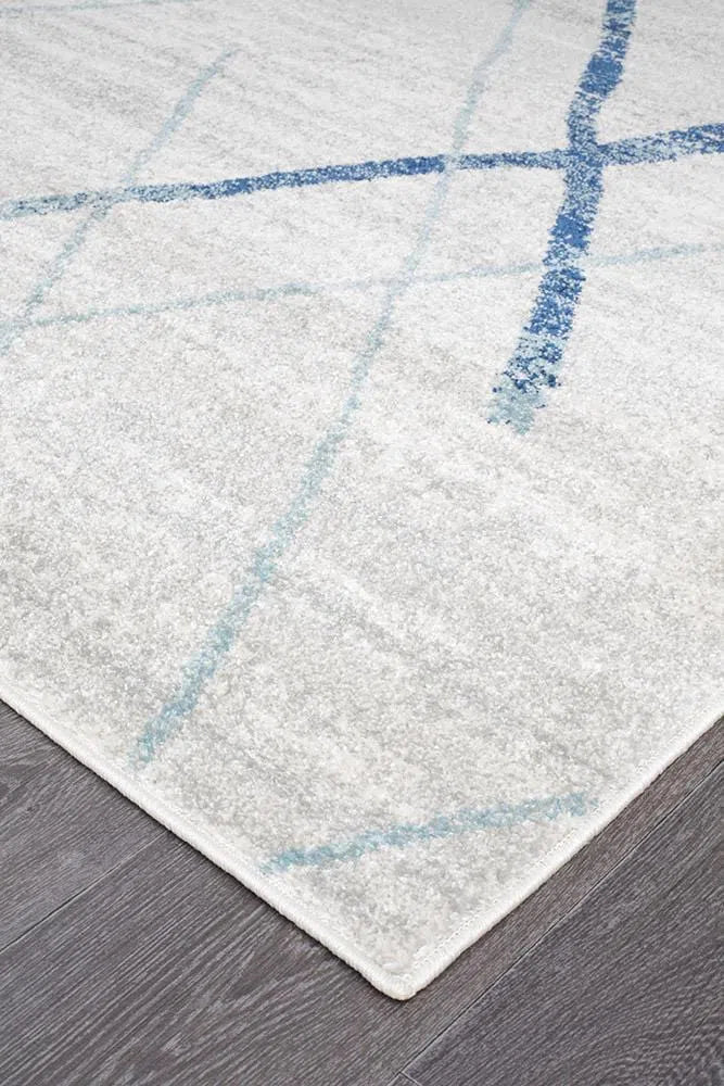Oasis-Oasis Noah White Blue Contemporary Runner Rug