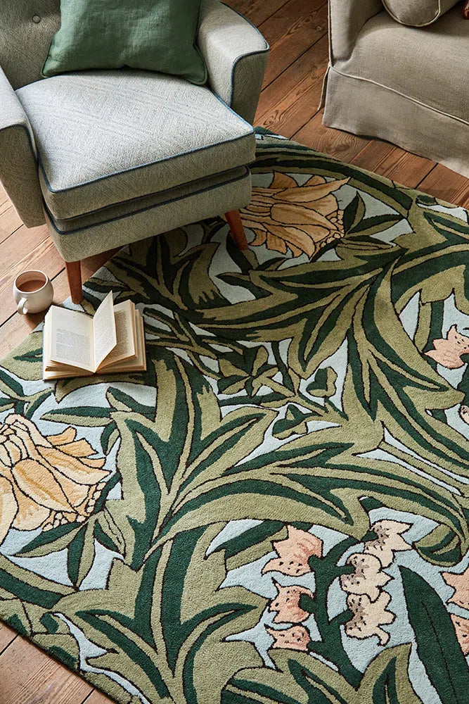 Morris & Co Bluebell Leafy Arbour Green 127607 Rug