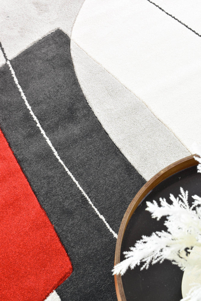 Aria Grey Red Abstract Rug