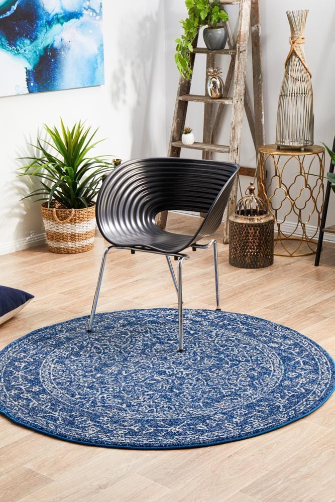 Evoke Artist Navy Transitional Round Rug