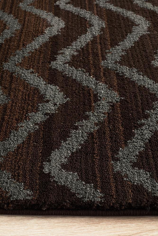 Moroccon Style Chevron Design Brown Grey Rug