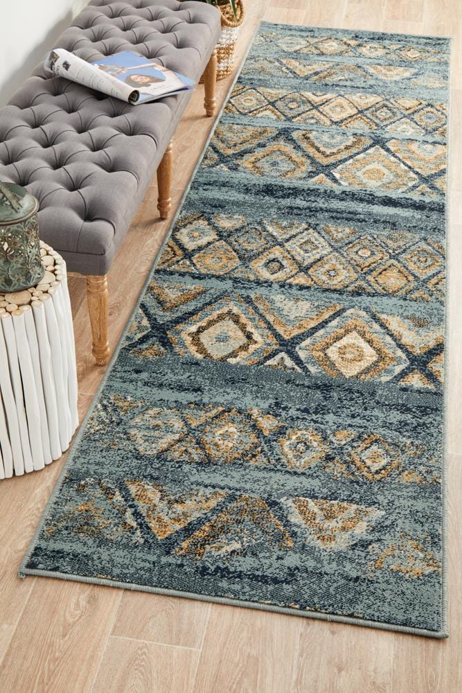 Oxford Mayfair Contrast Blue Runner Rug