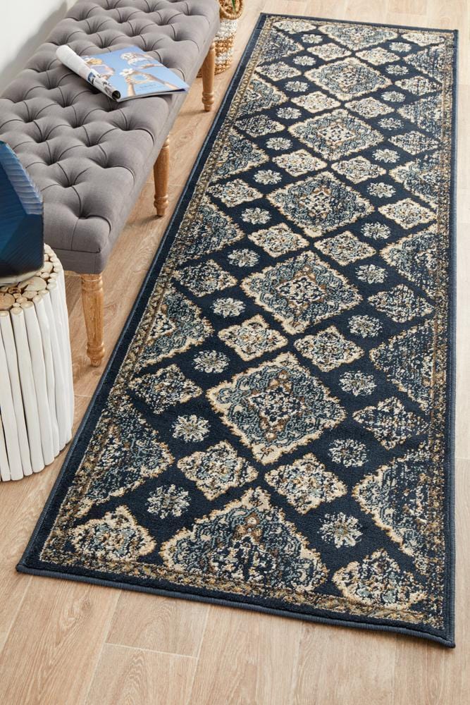 Oxford Mayfair Timeline Navy Runner Rug