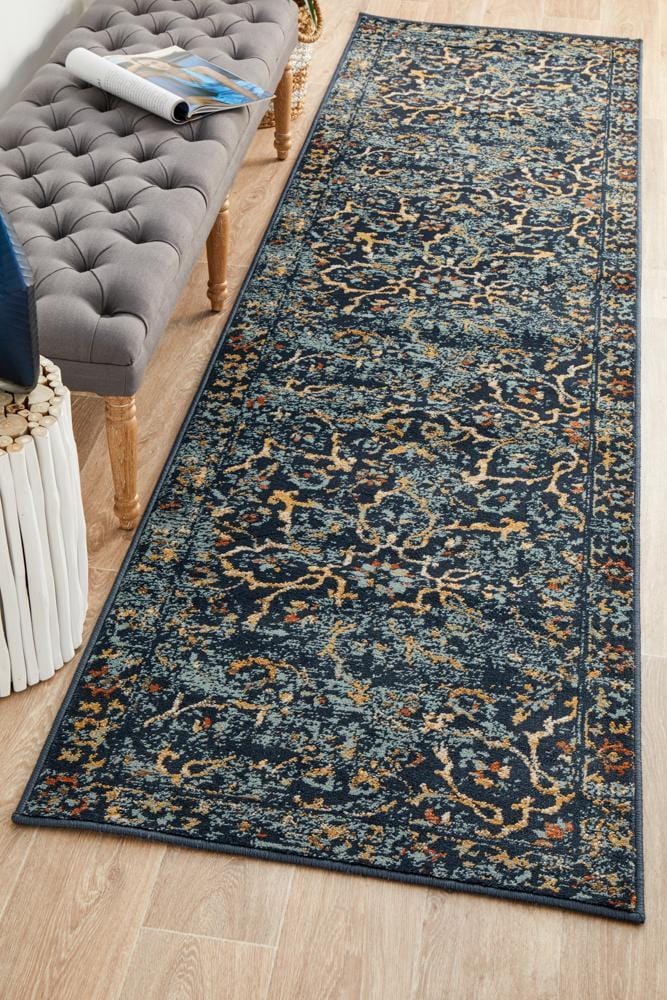 Oxford Mayfair Stem Navy Runner Rug