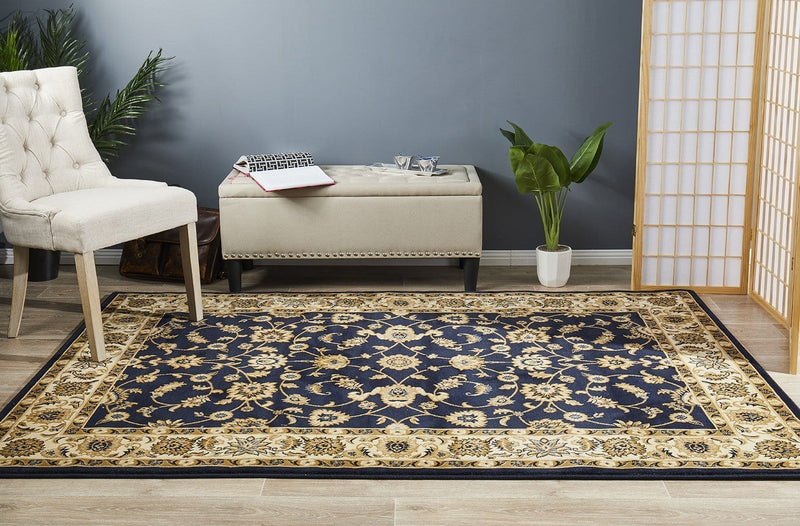 Sydney Collection Classic Rug Blue With Ivory Border