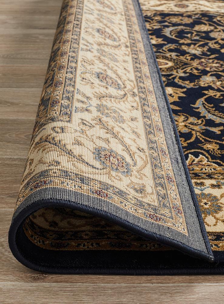 Sydney Collection Medallion Rug Blue With Ivory Border